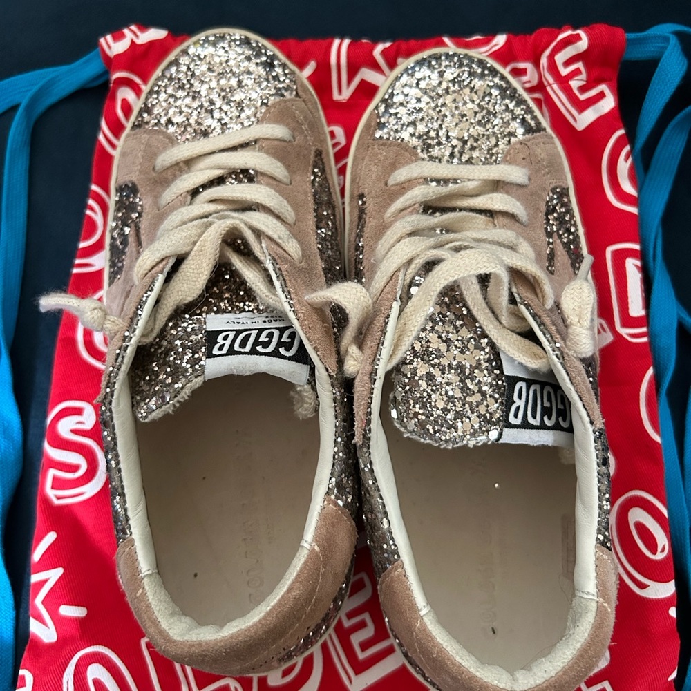 Golden Goose Kids Glitter Sneakers - Sparkling Gold and Beige